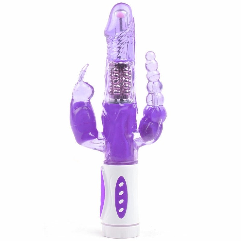 Rotating Triple Stimulating Rabbit Vibrator G-Spot Clitoral Anal Sex Toy Women