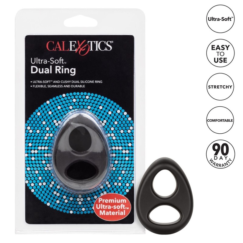CAL EXOTICS Ultra Soft Liquid Silicone Dual Erection Cock Ring w/Scrotum Support gallery