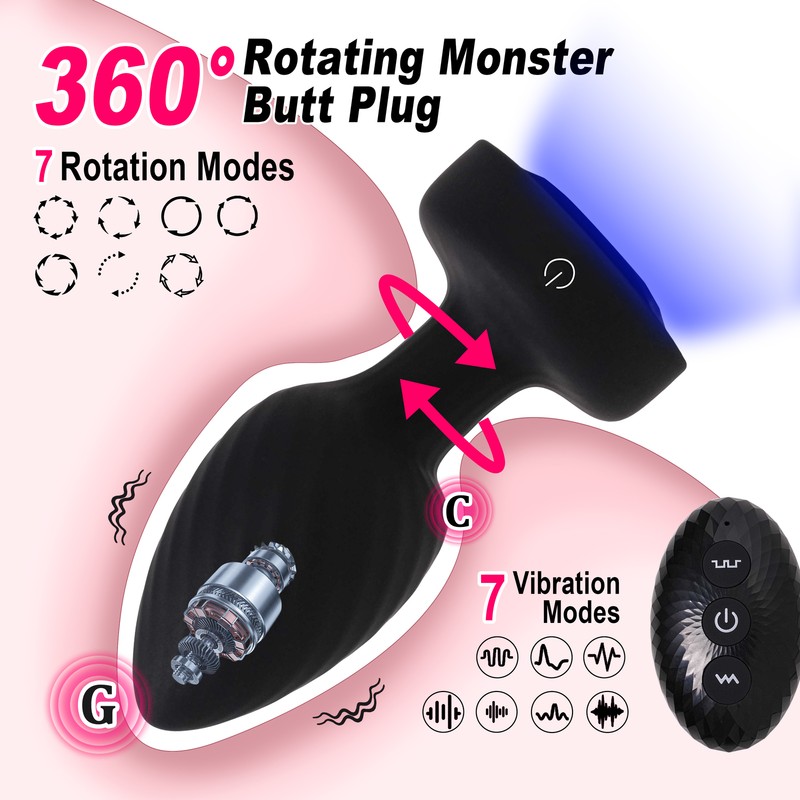 Vibrator Rotating Anal Plug LED Light Up Dildo Butt Massager Sex Toys Remote US