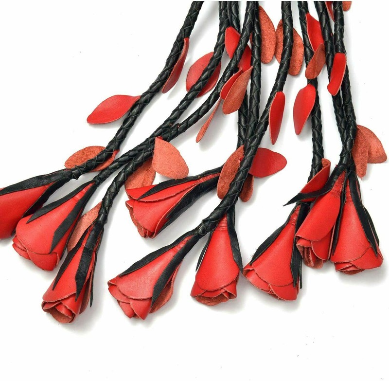 Red Rose Leather Flogger Genuine Bull Hide Cat-O-Nine Braided & Thuddy Floggers gallery