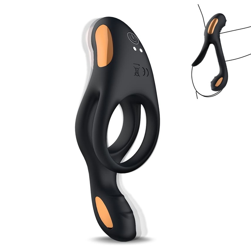 Vibrating Cock Ring with Clitoral Vibrator,10 Vibration Modes Penis Black
