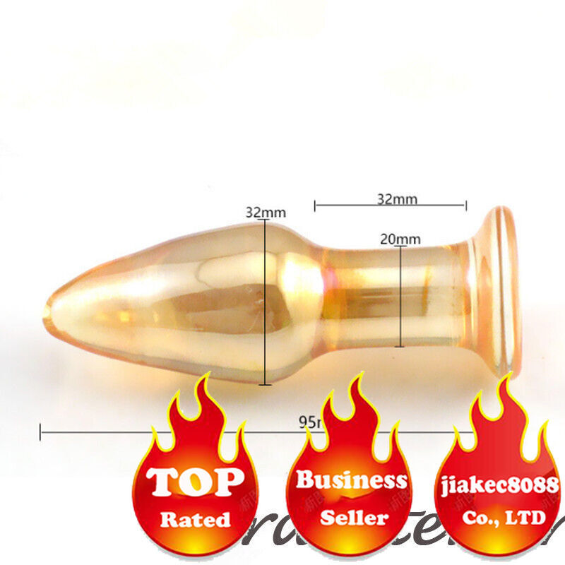 Gold 9.5*3cm Small Pyrex Glass Anal Plug Crystal Prostate Massage Sex Toys
