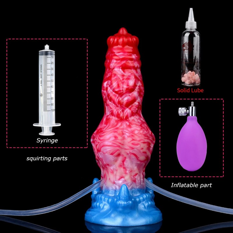 Inflatable Big Knotted Silicone Dildo Ejaculating Penis With Sucker Anal Sex Toy