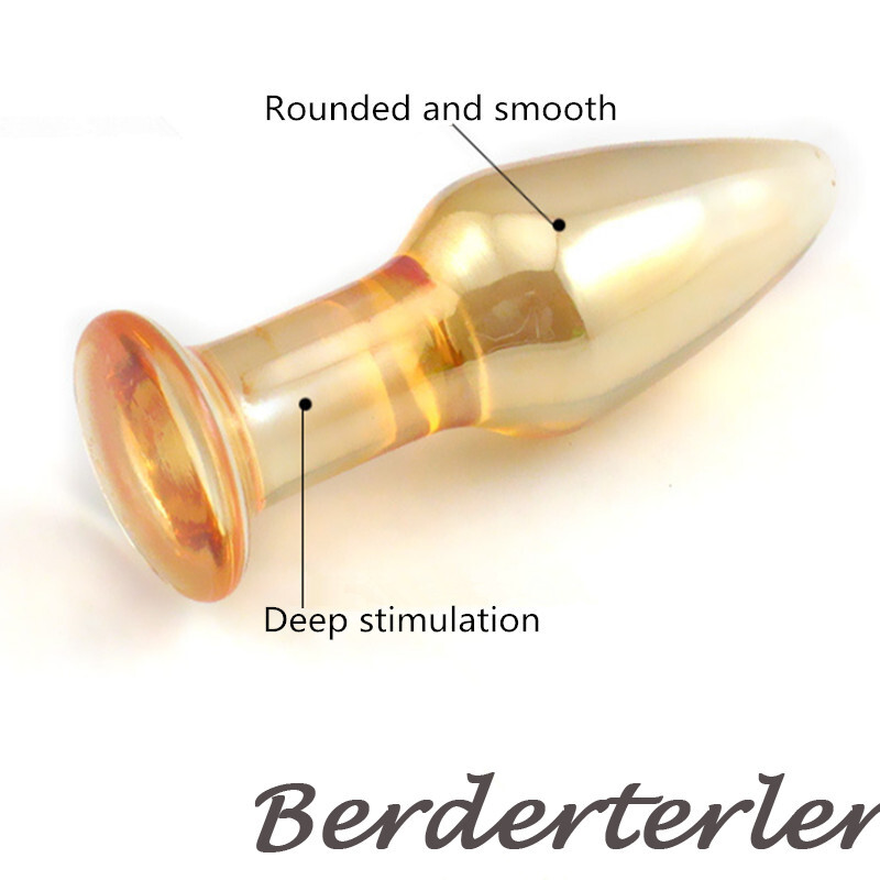 Gold 9.5*3cm Small Pyrex Glass Anal Plug Crystal Prostate Massage Sex Toys gallery