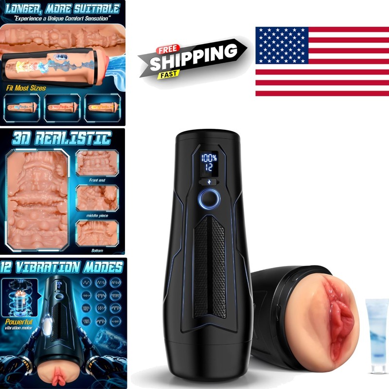 Vibrating Male Masturbator 12 Modes Black TPE Pocket Pussy for Ultimate Pleasure