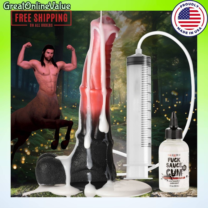 NEW Bad Centaur Dragon Fantasy Silicone Dildo CUM TUBE + SUCTION CUP Toy + Lube