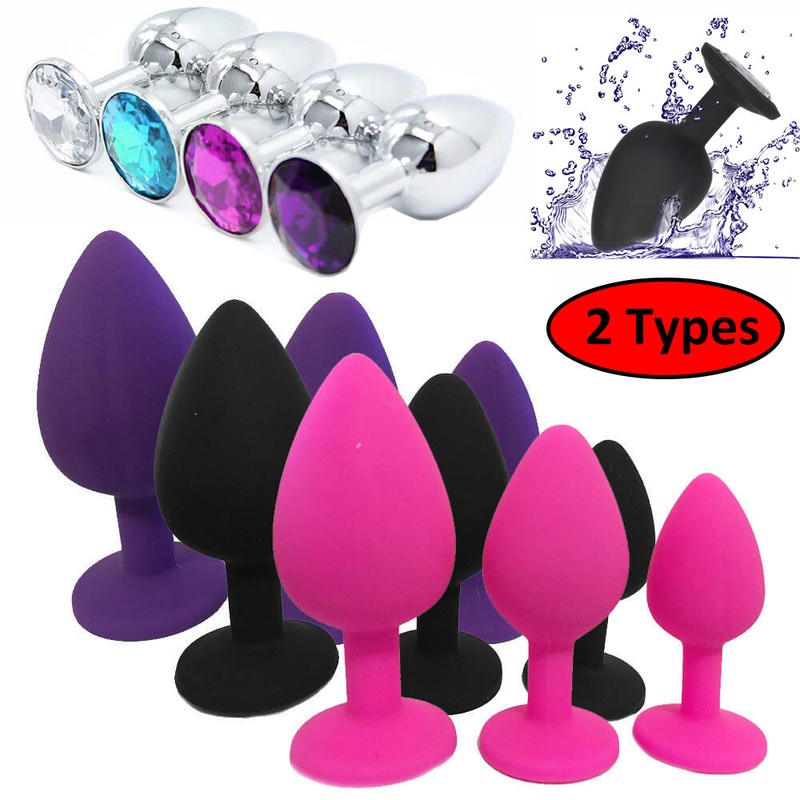 LOT Diamond Butt Toy Plug Anal Insert Jeweled Gem Stopper Silicone Steel Women