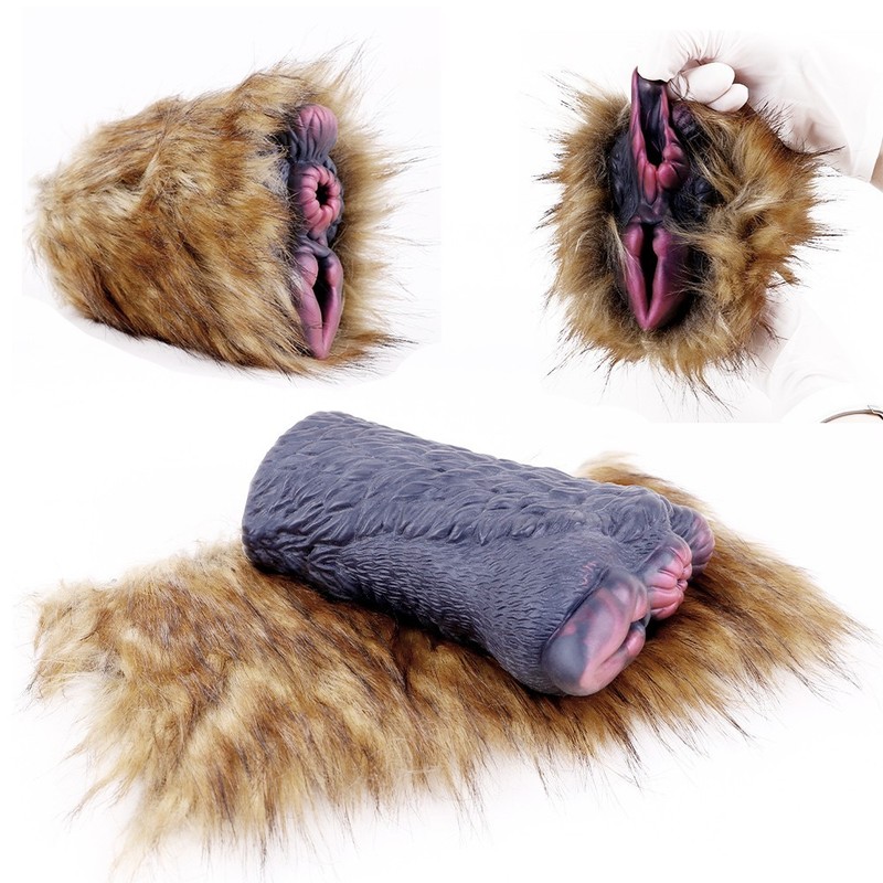 Furry Male Masturbator Silicone Vaginal Sex Toy Fantasy Masturbator Dual-channel