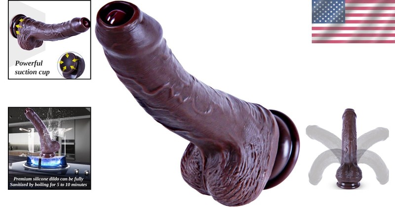 Movable 8 Inch Black Foreskin Dildo Waterproof Silicone Anal Penis for Couples gallery