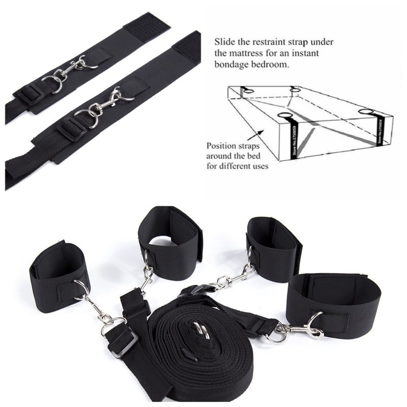 Nylon Set Handcuffs Anklecuffs Bed Restrain Device Bondage Strap Cosplay BDSM