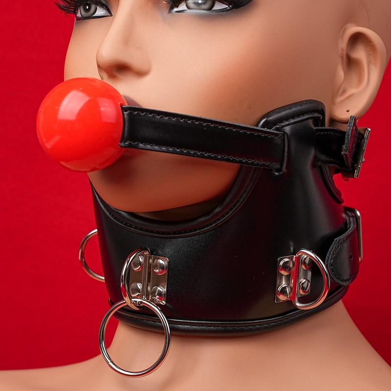 Bondage Ball Mouth Gag with Collar Torture Restraints Head Harness Slave BDSM