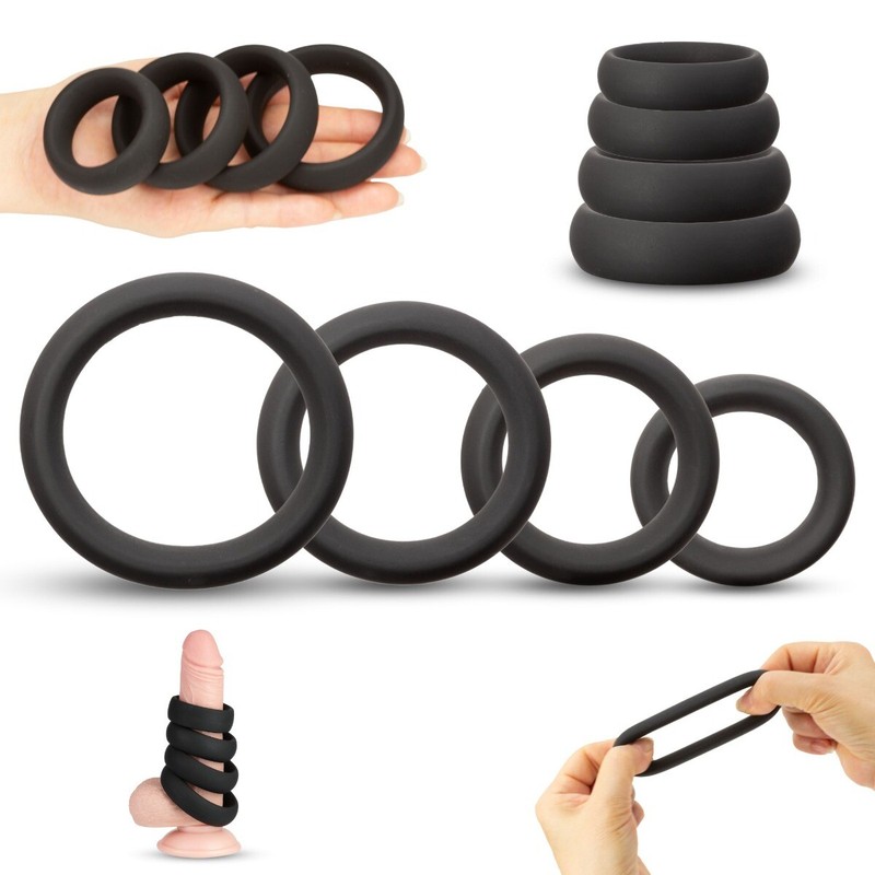 4 Stretchy Thick Donut Silicone Male Penis Enhancer Prolong Sex Cock Ring Set