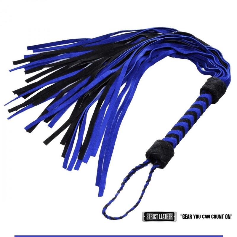 Strict Leather Suede Flogger Black and Blue Crop Whip IMPACT Bondage BDSM 18&Prime;