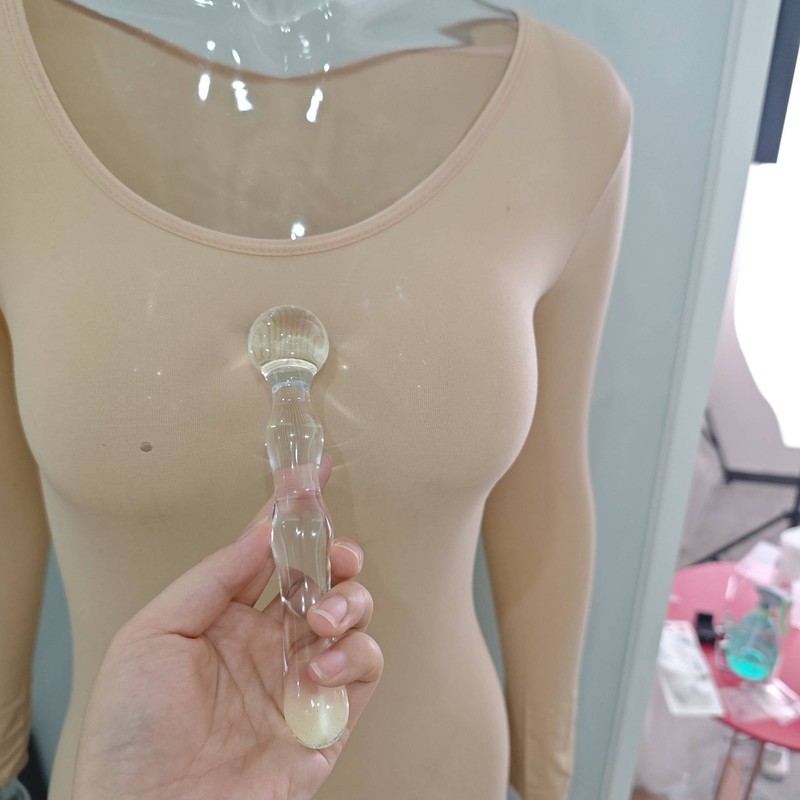 Women Handheld Glass Dildo Beads Crystal Massage Wand Anal G-Spot Stimulator SM