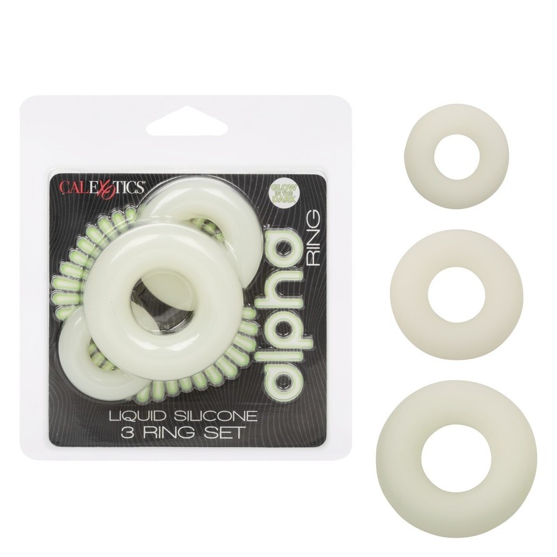 Alpha Liquid Silicone Set Glow in the Dark Stretchy & Comfortable Male Ring, New