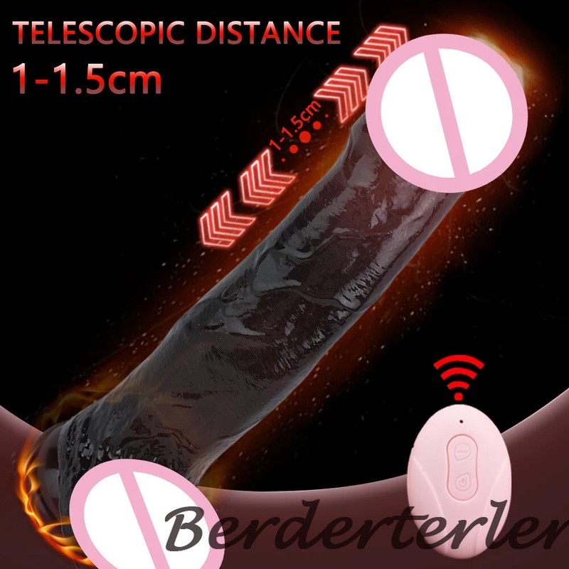Thrusting Telescopic Remote Control Vibrator Soft Silicone Realistic Penis Dildo