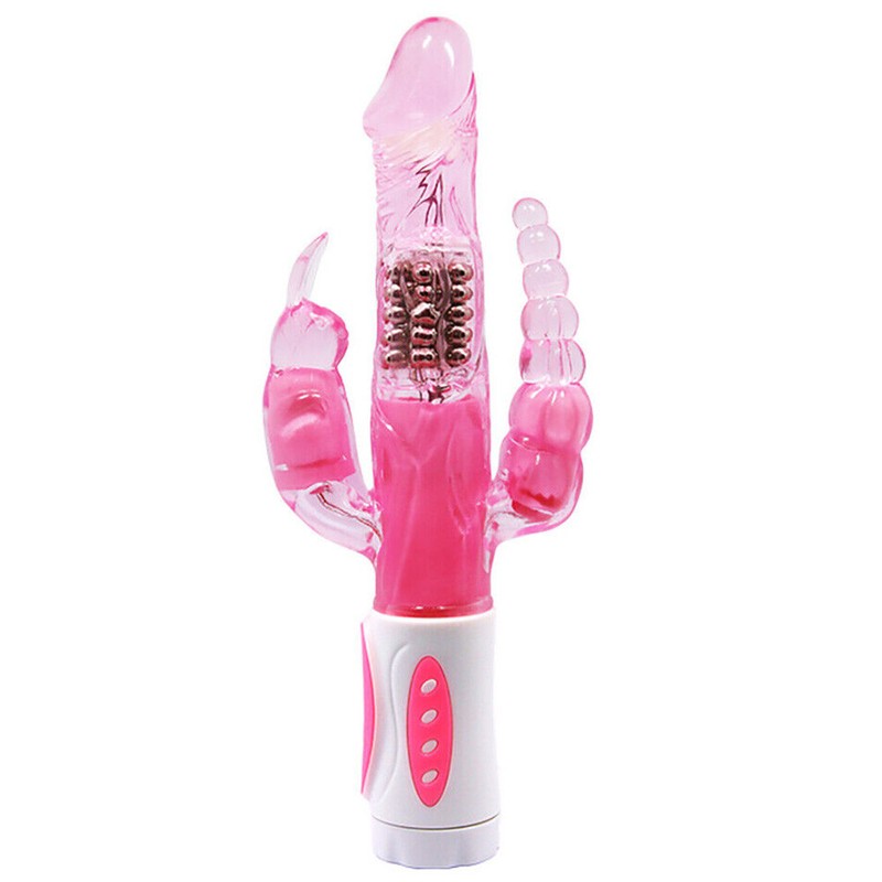Rotating Triple Stimulating Rabbit Vibrator G-Spot Clitoral Anal Sex Toy Women