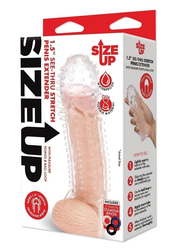 Size Up Texured Clear View Penis Extender with Ball Loop 1.5 inch
