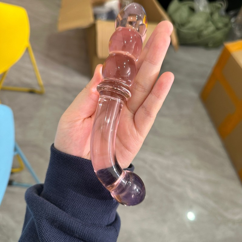 Ribbed Solid Glass Dildo Arched G-Spot Prostate Massager Anal Butt Plug Sex Toys