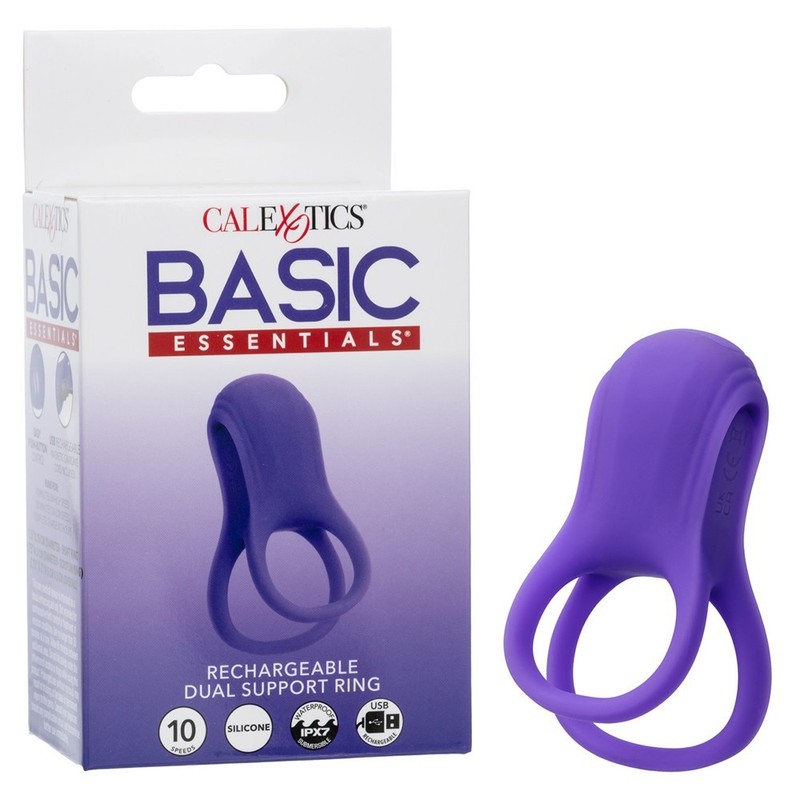 Cal Exotics Basic Essentials Rechargeable Dual Support Penis Cock Ring – Purple