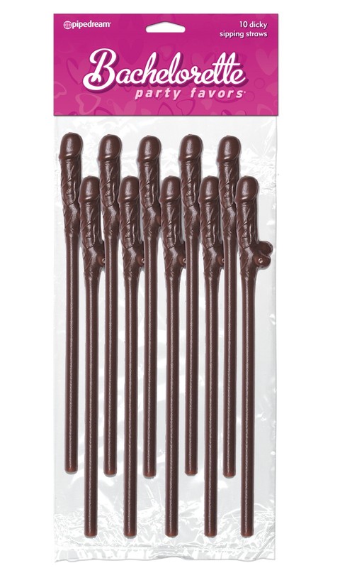 Brown Penis Pride Sipping Straws 10pk Bachelorette Party Reusable Gag Gift