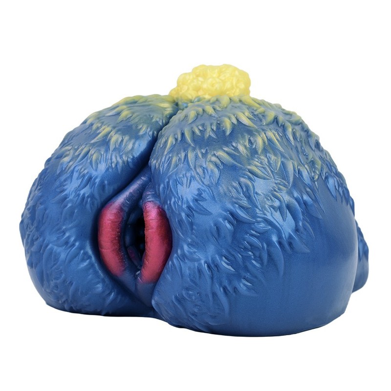 Liquid Silicone Masturbator Cup blue color Simulated hair with a pink anus gallery