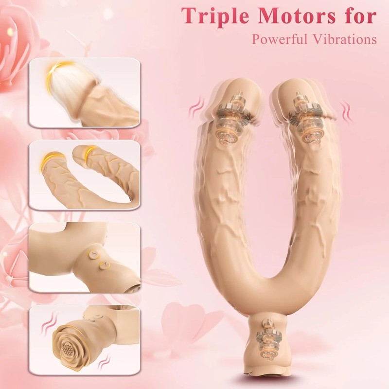Double Dildo Lesbian Sex Toys 3 in 1 Realistic Dildo for 10 Vibrating Modes, Adu gallery