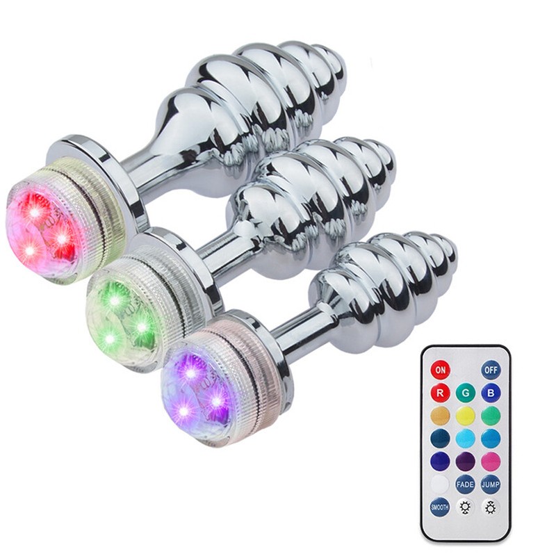 Anal Beads Butt Plug Ass Stopper Metal LED Light Tail Sex Adult Toy Cosplay Game