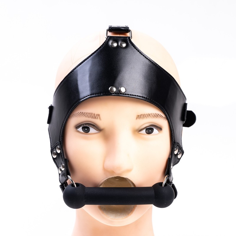 Silicone Mouth Gag Dog Bone Gag PU Leather Head Harness Adjustable BDSM