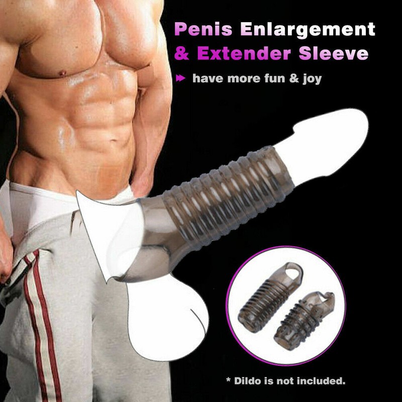 2Pcs Reusable-Penis Ring Extender Enlarge Girth Enhancer Realistic Sleeve Male