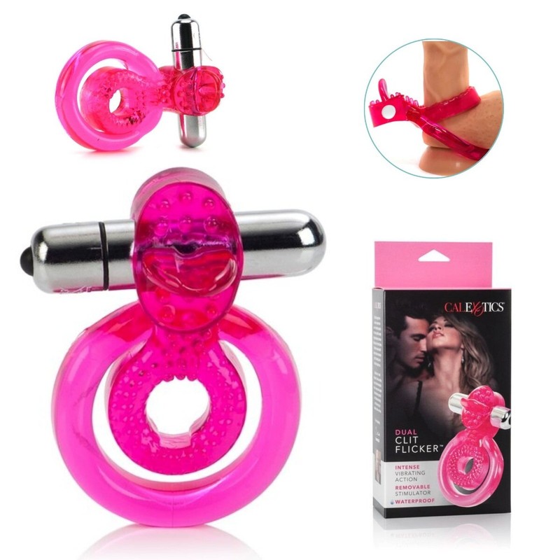 Dual Clit Flicker Tongue Vibrating Penis Erection Enhancer Cock Ring Sex Toy