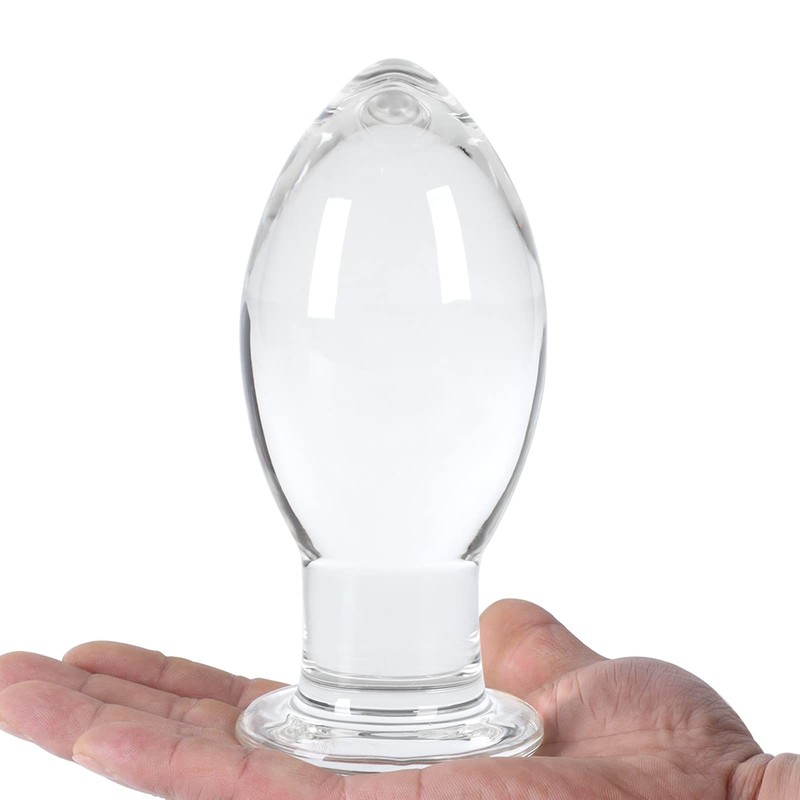 Huge Head Long Neck Glass Butt Plug, Clear Large