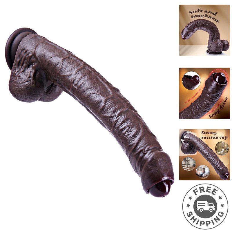 11.8-Inch Realistic Uncut Silicone Dildo – Extra-Large Black Foreskin Design