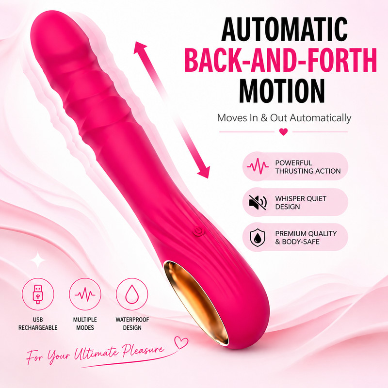 Pink Thrusting Vibrator Rechargeable Waterproof Adult Toy Auto Motion Modes