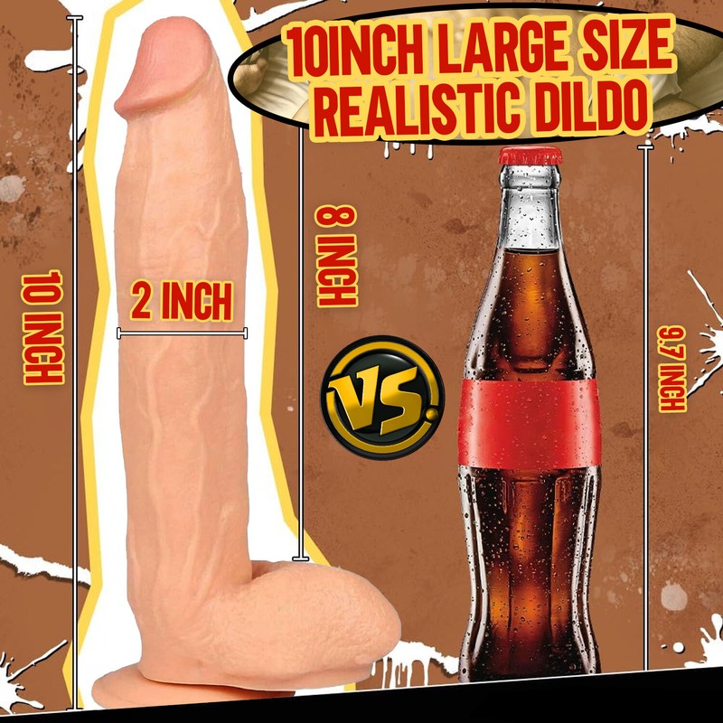 10" Flesh Silicone Realistic Dildo Huge Dong Thick Big Penis Anal G-spot Sex Toy gallery