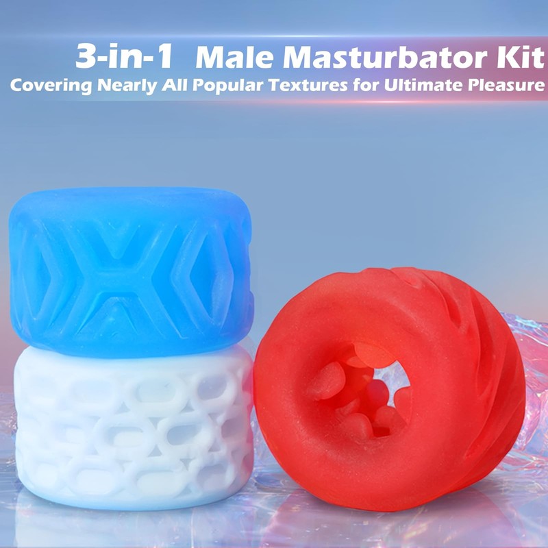 Male Masturbator Adult Sex Toys for Men, 6-Texture Reversible Red,blue,clear gallery