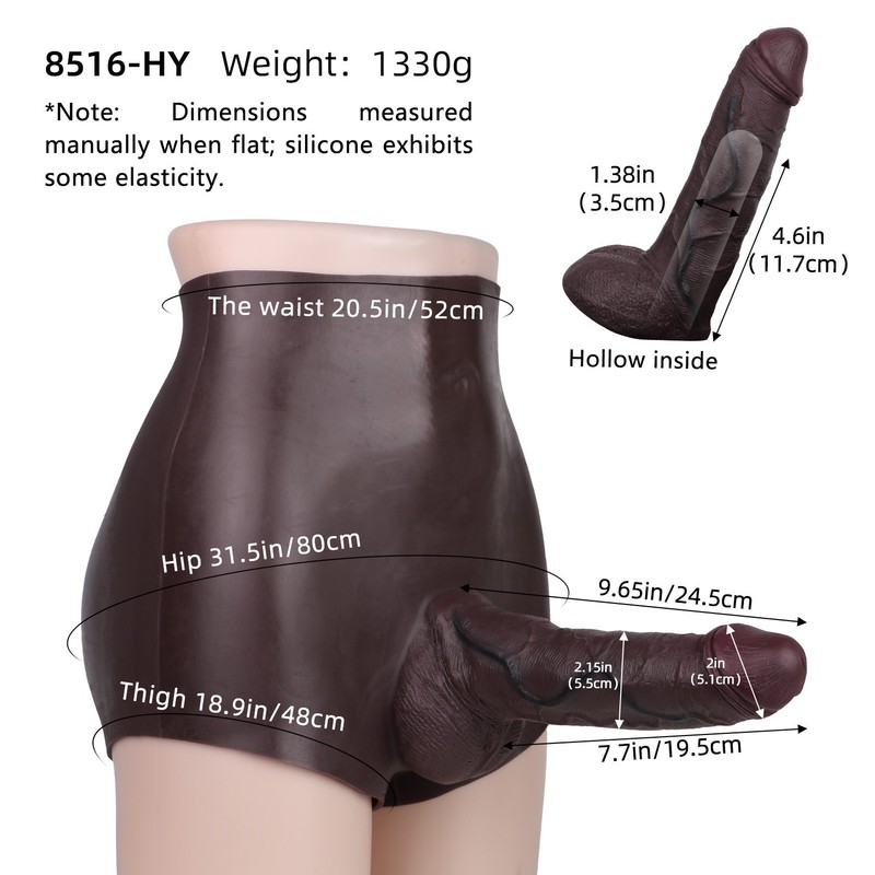 9.65&Prime;Realistic Strapon Hollow Dildo Pants Silicone Harness Penis Enlarger Sleeve