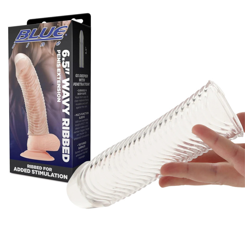 Realistic Wavy Ribbed Penis Extension Male Textured Cock Enlarger Extender