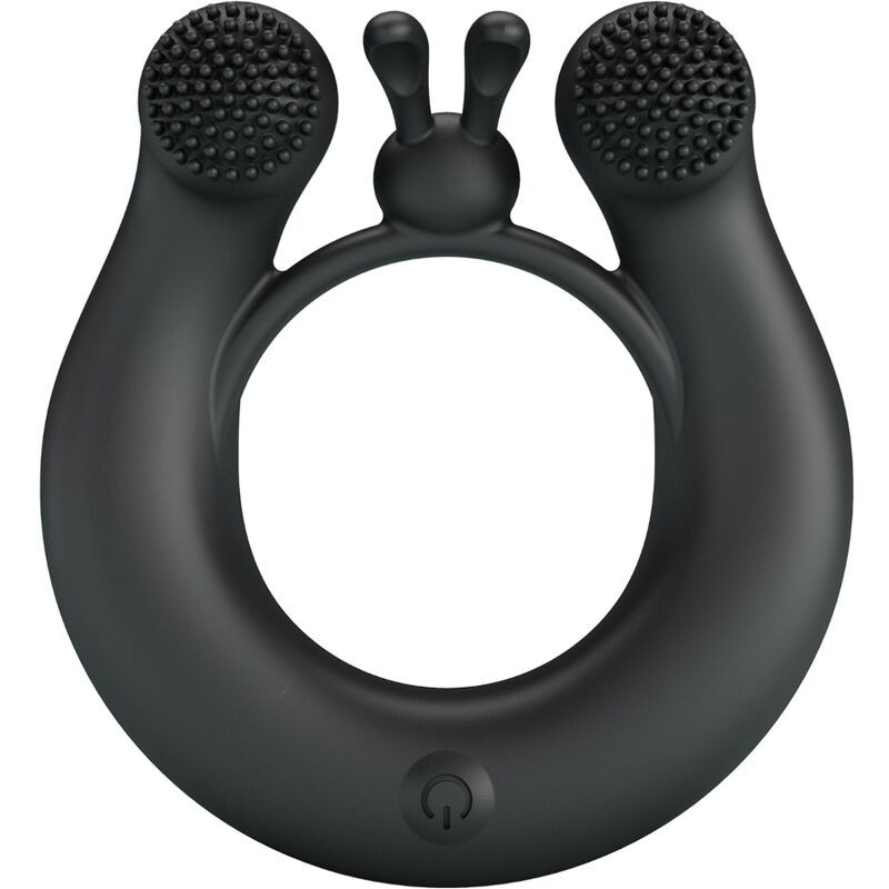 Pretty Love Dahlia – Black Phallic Ring with Clitoral Stimulator