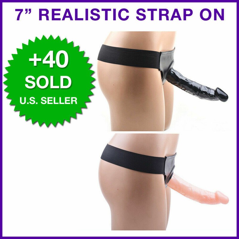 Lesbian/Male Black Hollow 7 inch Strap On Penis Dildo Bondage BDSM G-Spot