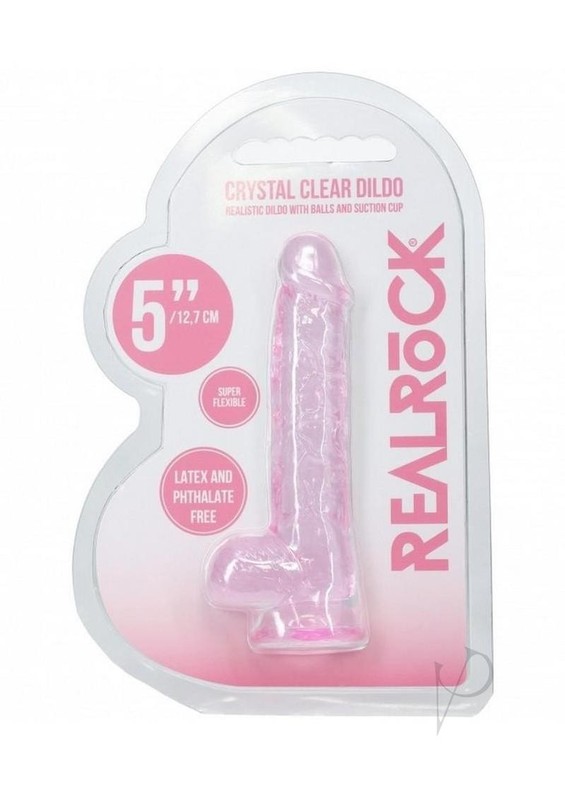 RealRock Crystal Clear Realistic Dildo with Balls 5in – Pink
