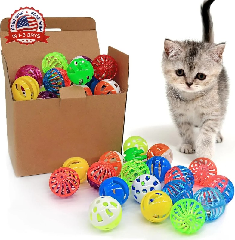 Cat Jingle Balls Toys, 24 Pcs Bell Balls Cat Toys, Lightweight, Interactive, Ass