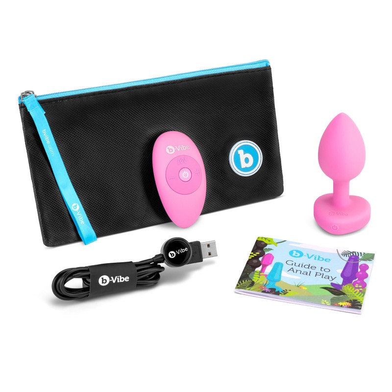 B-Vibe Vibrating Heart Plug S/M/L – Red, Pink – Vibrating Anal Plug with Gem