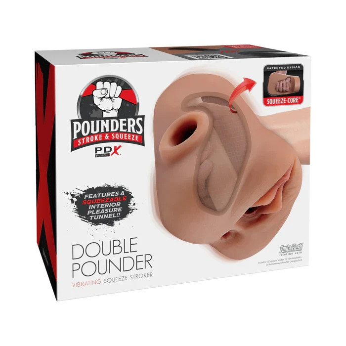PDX Plus Double Pounder Vibrating Squeeze Stroker – Pussy & Ass