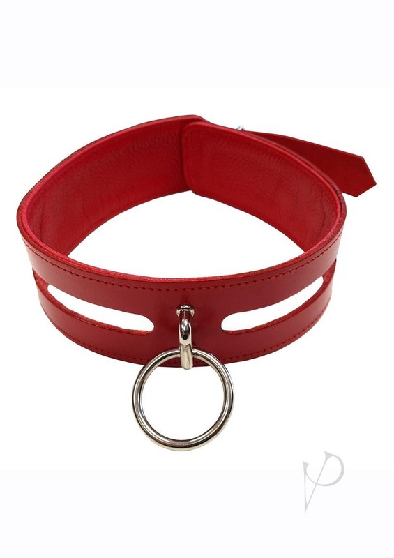 Rouge Leather Fashion Bondage Collar with O-ring – Red