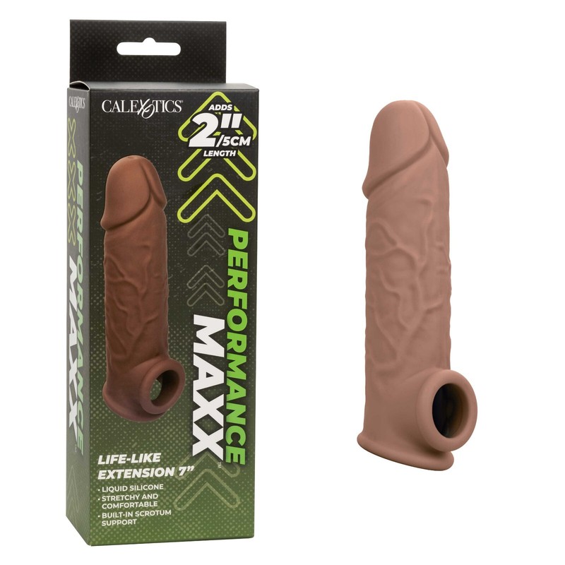 Cal Exotics Performance Maxx Life-Like Extension 7&Prime; Brown – Penis Sleeve Add 2&Prime;