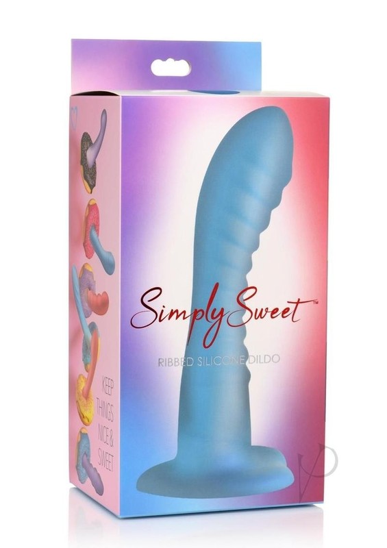Simply Sweet Ribbed Silicone Dildo – Blue