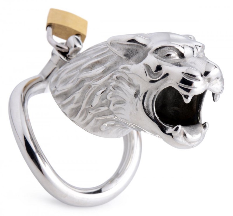 Master Series Tiger King Locking Chastity Device Cock Cage Male Sex Toy Silver