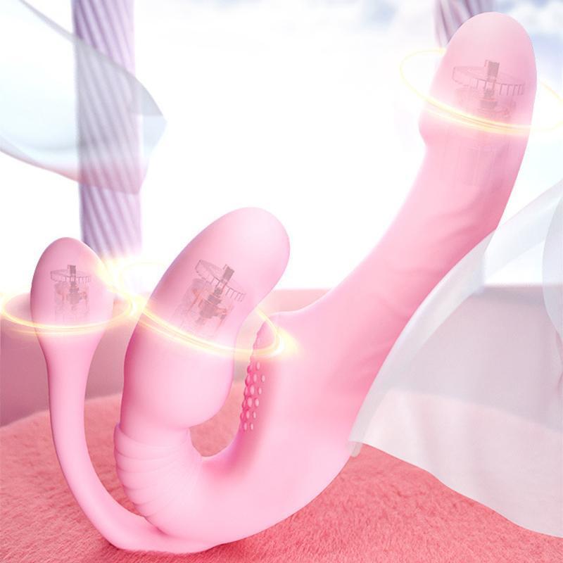 Strap On Harness Dildo Strapless G-Spot Clit Vibrator Anal Butt Plug Massager gallery