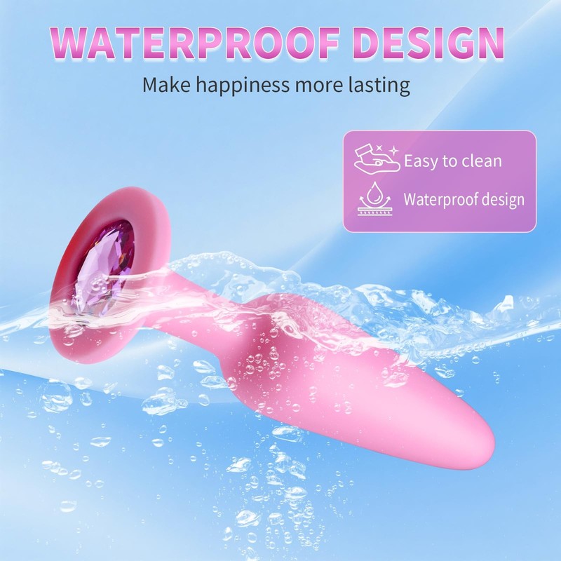 3Pcs Pink Silicone Gem Anal Butt Plug Set Small, Medium and Big Gem Butt Plug... gallery